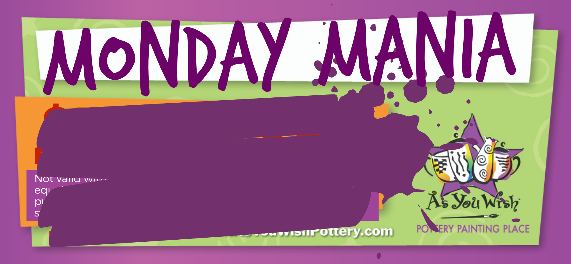 Promotional banner for 'Monday Mania' with colorful design and text.